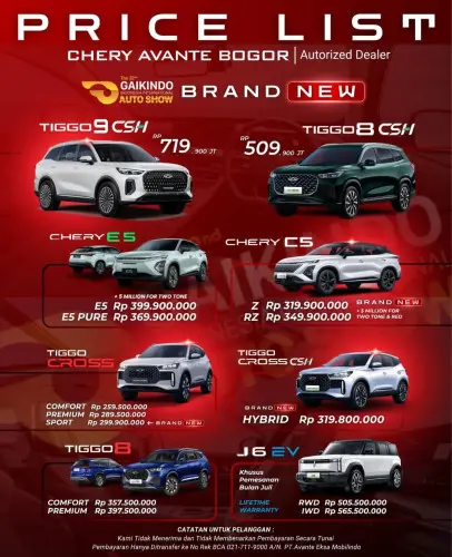 Pricelist Harga Chery ciracas 2025